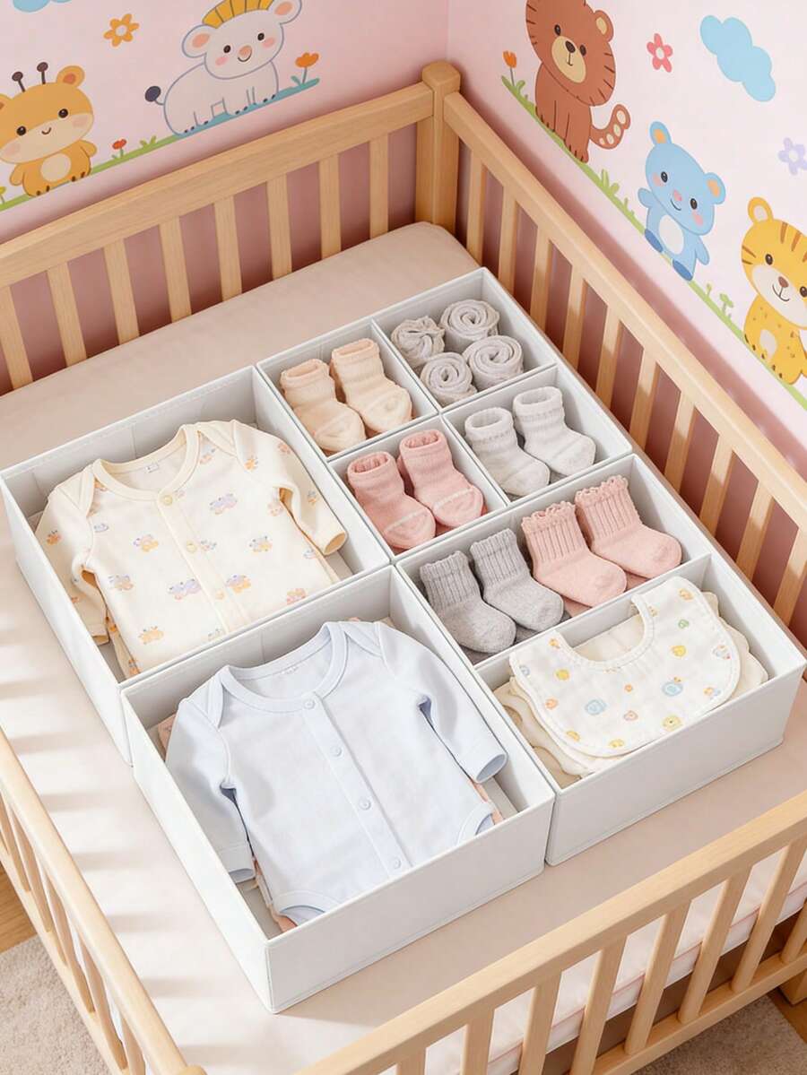 8 件套衣柜/梳妆台抽屉收纳盒，可折叠衣柜收纳盒，内衣篮，立方体收纳盒，用于存放胸罩、婴儿衣服、T恤、袜子、围巾、领带。 - 彩色 - 查看 1