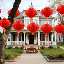 51Pcs Chinese New Year Decorations - 1PCS Happy NYE Banner, 40PCS Hanging Good Luck Ornaments, 10PCS 10 Inch Red Lanterns For Asian Lunar New Year 2026 Year Of The Horse Party Decor - trắng - Xem 5
