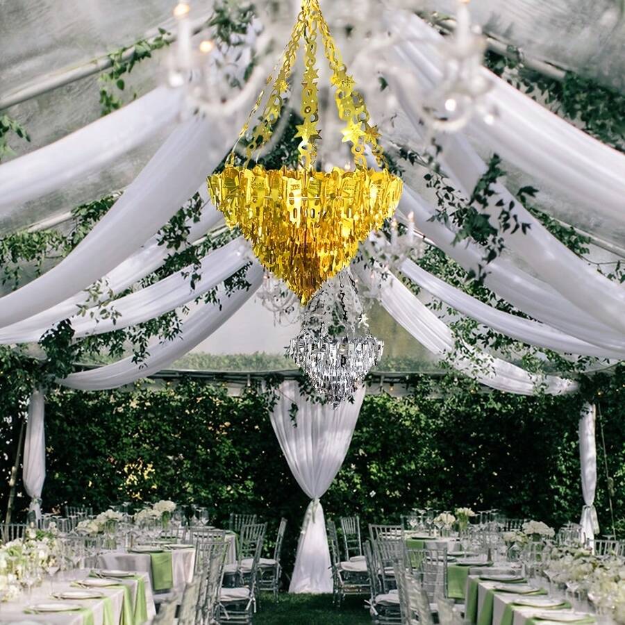 Metallic Silver & Gold Hanging Lamp Shaped Decorations, Shiny Foil Ceiling Decor, Wedding Theme Decorations - Silver - View 1