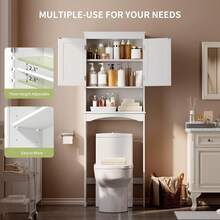 Over The Toilet Storage Cabinet With Adjustable Shelf And Double Doors, Bathroom Space Saver Organizer Above Toilet With Open Shelf, Taller Wooden Free Standing Toilet Rack -White - trắng - Xem 4