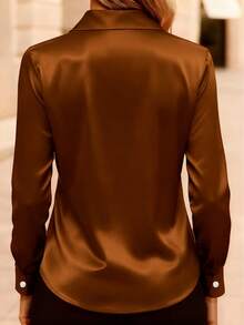 Women's New Arrival Satin Button-Down Shirt, Fashionable, Versatile, Suitable For All Seasons Spring - Brown - View 2