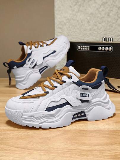 2026新款男士厚底加厚运动鞋，青年街头时尚潮流运动鞋，系带设计，纯色皮革鞋面，适合工作通勤、街头穿搭、派对、约会等场合。