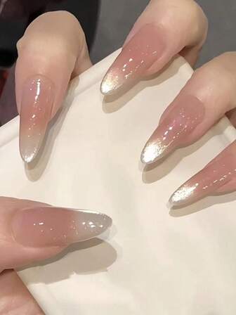 30pcs Almond-Shaped Press-Type False Nail Patches, Gradient Cat-Eye Sweet And Cool French, Japanese And Korean Style Women's Nail Patches, New Fashionable Fingertip Patches, Suitable For Ladies' Parties, Balls, Daily Casual Wear, Detachable And Reusable, Press-Type Nail Patches, Nail Care Products, Nail Care