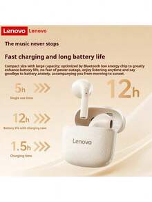 Lenovo EA166 Bluetooth Wireless Earphones: Wireless Semi-In-Ear, High-Quality Sound, Long Battery Life, Compact Design - Moon Rock White - View 8
