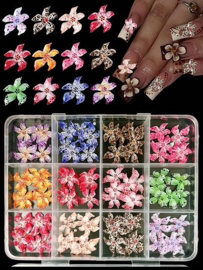 1 Box Random Mixed ABS Leopard Print Flower Nail Art Decorations, Y2K Gradient Polka Dot Flower Nail Art Accessories, DIY Nail Art Supplies, Nail Gems Nails