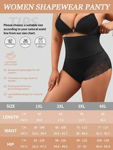 1pc Plus Size Women High Waist Slimming Leggings, High Elasticity Skin-Tight, Lace Trim, Comfortable - Black - View 7