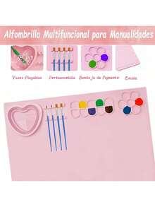 EstiloTendenciaAlfombrilla De Silicona Para Pintura AcríLica Con Taza De Limpieza Desmontable, Paletas, Soportes Para Pinceles,20 * 16 Pulgada Juego Pintura Para NiñOs, Regalo, Pintura, Arcilla (Rosa)Calidad PremiumVersióN Mejorada - Rosa - Ver 5