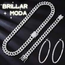 CICINIO Juego de Collar Cadena Eslabones Cubanos para Hombres y Mujeres Collar Aretes y Pulsera con Diamante Brillantes Pendientes de Aro Grandes Hip Hop AccesoriosPuntualidad, durabilidad y imprescindible para todos los negocios - 18 PULGADAS 45 CM - Ver 4