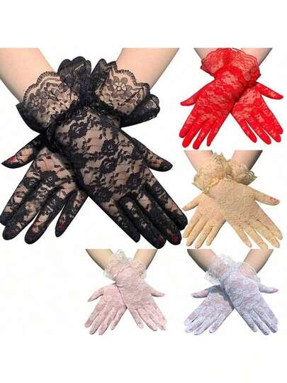 New Sexy Party Dress Gloves, Women's High-Quality Lace Gloves, Wedding Gloves, Full Finger Gloves Accessory, Girls Full Finger Gloves