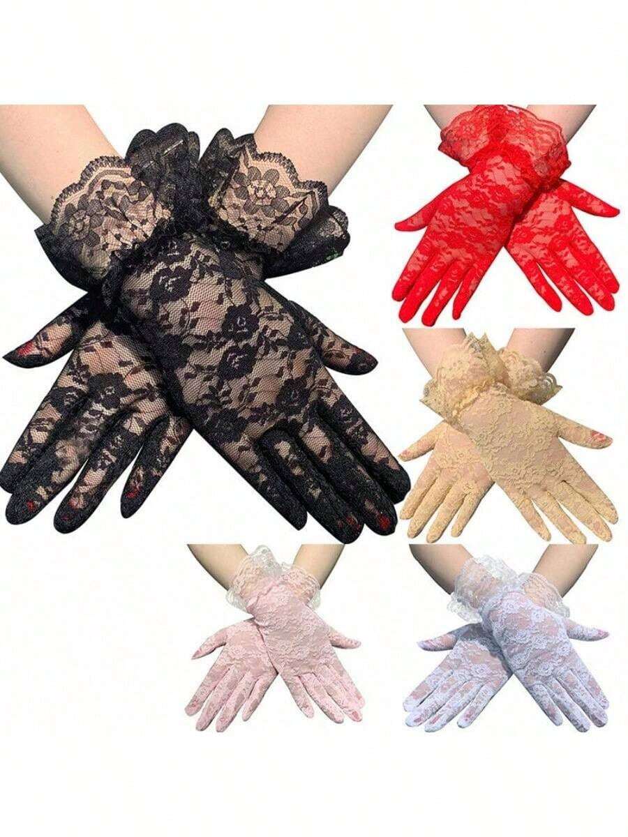 New Sexy Party Dress Gloves, Women's High-Quality Lace Gloves, Wedding Gloves, Full Finger Gloves Accessory, Girls Full Finger Gloves - Multicolor - View 1