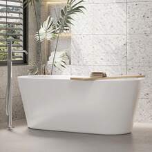 59 Inch Freestanding Acrylic Bathtub, Modern Soaking Tub With Chrome Overflow & Drain, CUPC Certified, Deep Soaking Design For Luxurious Spa Experience, Contemporary Bathroom Centerpiece, White - White - View 1