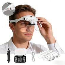 USB Charging Head With Magnifying Glass, Charging Hands-Free Head With Magnifying Glass, With LED Light For Handmade Jewelry Watches, Replaceable 5 Lenses 1.0X 1.5X 2.0X 2.5X 3.5X - White - View 1