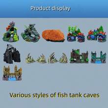 Aquarium Decor Plastic Plants And Cave Rock Decoration Set, Small/Large Package, Underwater Landscape Ornaments, Resin Fake Mountain, Hideaway House, Castle, Suitable For Goldfish Aquarium Accessories - A - View 7