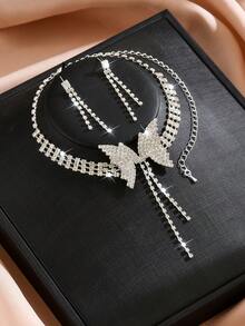 3pcs/Set Butterfly Bow Design Bridal Women's Fashionable Zirconia Necklace Set, Sexy Jewelry Set Suitable For Weddings, Birthday Gifts, Parties. - HB037 Silver - View 5