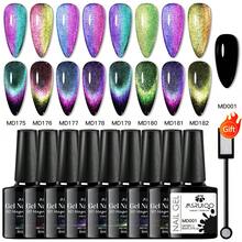10件套 MSRUIOO 8ml 磁性凝胶指甲油套装，包含磁性棒、9D闪粉猫眼凝胶指甲油、8色磁性凝胶指甲油和黑色凝胶指甲油，可卸式凝胶指甲油，适用于家庭美甲沙龙。