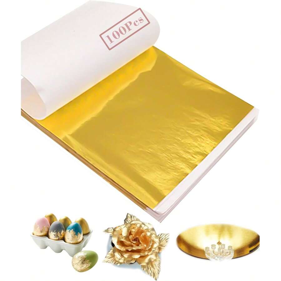 100 Tờ Lá Vàng 24K ăn được, Vàng Bạc và Vàng Hồng, Dụng Cụ Trang Trí Bánh Sô Cô La Chef Art - Nhiều màu - Xem 1