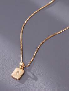 Nooxian 1件简约优雅金色蛇骨锁骨链项链，搭配长方形立方氧化锆吊坠，适合可爱女士日常佩戴 - 金黃色 - 查看 4