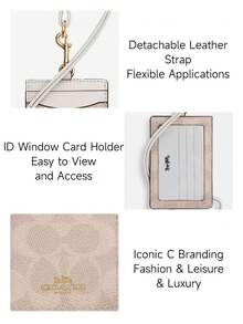 Coach 竖款皮革证件卡套，带透明证件窗口、信用卡槽和可拆卸挂绳 - 沙色 - 查看 4