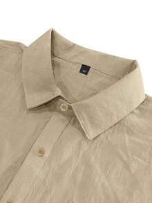 Loose Breathable Casual Linen Multi-Pocket Button-Up Short Sleeve Shirt - Khaki - View 8