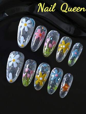 CrystalHola Edición de San Valentín y Año Nuevo, Juego de 10 uñas postizas 100% hechas a mano, uñas con puntas francesas, estilo Y2K, ballet rosa, estilo de pintura al óleo verde, estilo de océano azul, flores pintadas a mano, esquema de color de dopamina, diseño de cobertura total, removible y reutilizable, de larga duración, arte de uñas de verano único, un accesorio de moda imprescindible para fiestas y bodas.