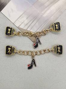 2pcs Colorful Luxury High Heel Shoes Handbag Shoe Chain DIY Decor Removable Rhinestone Heart Dollar Shape Wooden Clogs Shoe Clip Accessories Personalized Star Flower Shoe Clips Decoration For Christmas, Halloween, Valentine''s Day, Birthday, Holiday Party Gifts