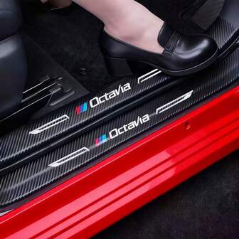 4pcs Car Door Sill Leather Protector Decorative Strips For Octavia