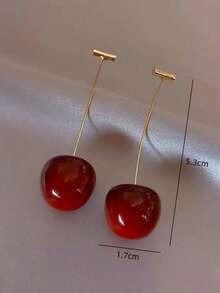 一对优雅樱桃水果吊坠耳环，独特的樱桃水滴耳环 - 均碼 - 查看 6