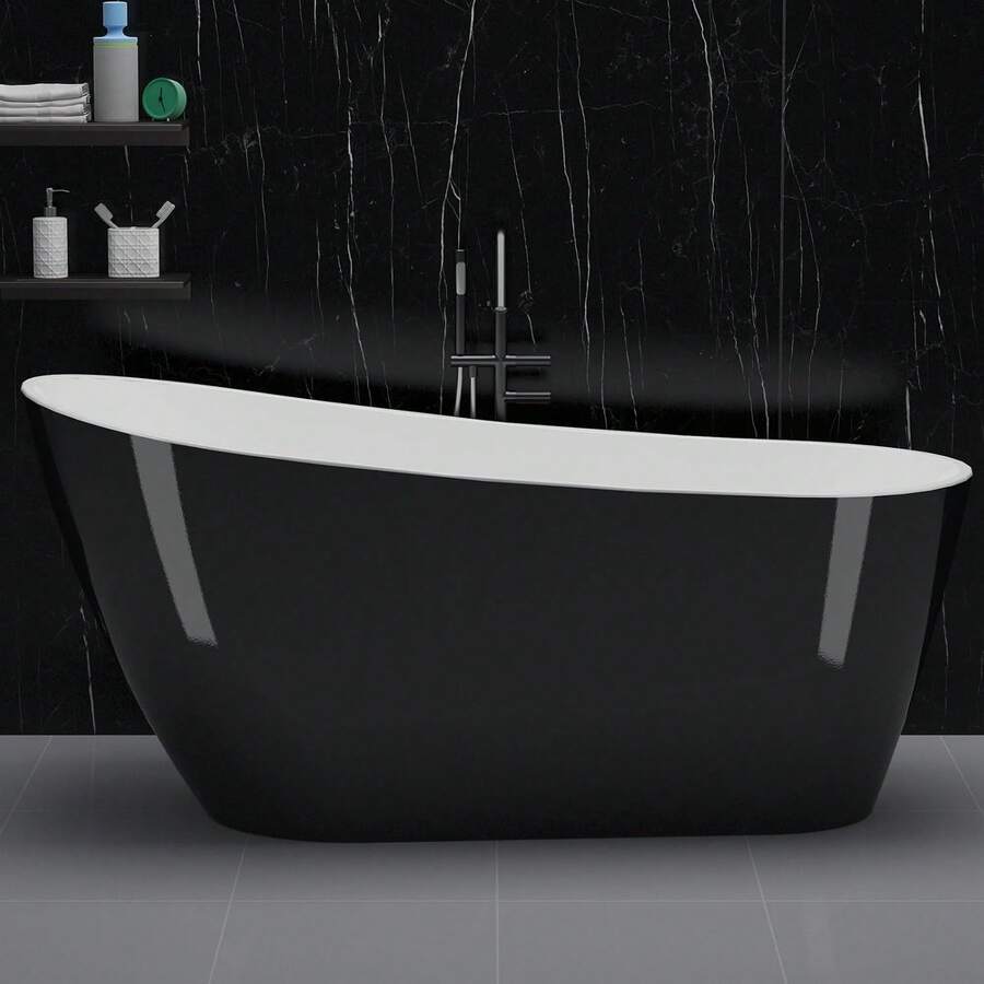 Freestanding Bathtub 59 Inch Black And White Acrylic Tub, Modern Soaking Bathtub For Small Bathroom Remodel And Relaxing Spa Bath - Black - View 1
