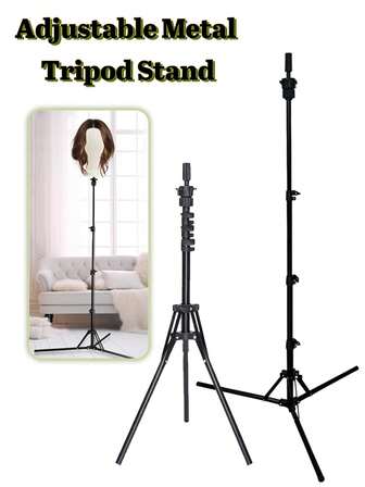 nunify Soporte de peluca reforzado con trípode, soporte ajustable para cabeza de maniquí para capacitación en cosmética y peluquería, soporte de peluca metálico negro de 63 pulgadas para exhibir pelucas, herramientas útiles para el salón para el peinado
