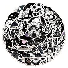 52 pièces Autocollants de sorcière noir et blanc pour valise, planche à roulettes, téléphone, vélo, autocollants imperméables DIY - Multicolore - Voir 1