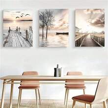 3幅自然风景海报，现代摄影作品，帆布油画，家居装饰，创意礼品，适用于卧室、酒店、客厅、办公室、咖啡厅、商店、墙面装饰，波西米亚风格，可选画框，帆布油画 - 彩色 - 查看 4