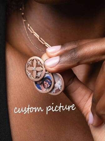 1 pieza Collar personalizado con foto de círculo de circonita cúbica, personalizado para joyería de acero inoxidable de recuerdo familiar con 1-5 fotos, colgante de trébol de cuatro hojas personalizado con circonita, collar de foto circular minimalista, colgante de disco de trébol de cuatro hojas con piedra natal, regalo exquisito para ella, regalo del Día de San Valentín, regalo de aniversario, regalo de Navidad.