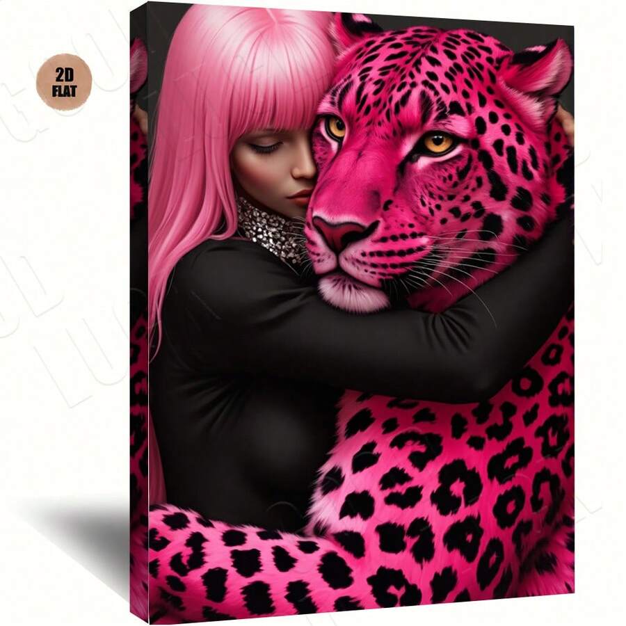 1pc Pink Leopard Print & Cool Girl - Bold Pink Leopard Canvas Wall Decoration, 2. 25mm Thick / 0. 9-Inch Art Poster, Can Be Directly Hung, Ideal For Christmas And New Year Home Decoration, Holiday Gift, Suitable For Living Room, Bedroom, Kitchen, Bathroom, Bar, Office And Other Wall Decoration. 2D Plane - 彩色 - 查看 1
