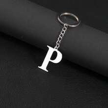 1pc Stainless Steel Minimalist A-Z Letter Keychain, Metal Material, 26 English Letters, Couples Keyring, Wallet/Handbag Accessory, Gift/Souvenir, Car Decor, Bag Charm, Cute Gothic/Y2K Style, With ID Card Holder Lanyard, Christmas Decoration - Silver - View 20