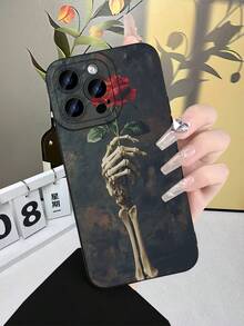Gothic Skeleton Hand & Rose Print TPU Phone Case With Lens Protection For IPhone 17-11/XS/X/XR &  S26-S21/A14-A54/Note20 - Black - View 4