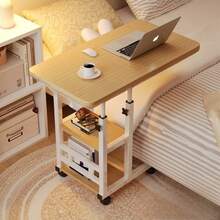 Doublelayer Metal Foldable Desk With Wheels Storage Rack Adjustable Height And Spacious Tabletop Versatile For Studying Working And Relaxing Perfect For Bedrooms Living Rooms & Offices, Bedside Table. - 4 Black Wheels - View 4