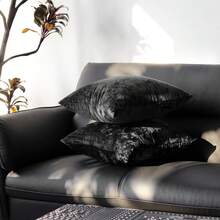 1pc Soft Velvet Dotted Textured Frosty Floral Solid Color Throw Pillow Cover, Suitable For Sofa, 18x18 Inches - Black - View 2