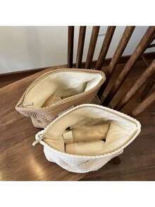 Handmade Woven Cosmetic Bag - Artistic Crochet Zipper Makeup Pouch, Minimalist Women Clutch ,Travel Essential Bag - Multicolor - View 2