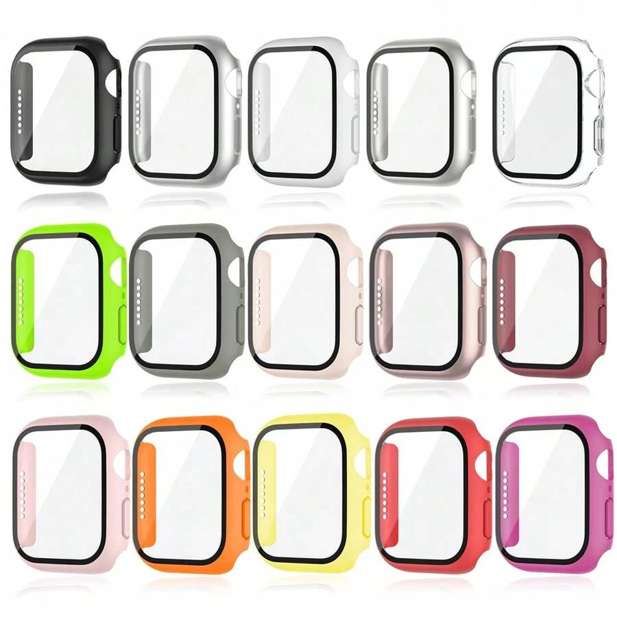 适用于 40mm/41mm/44mm/45mm/46mm/42mm Series 11/10/9/8/7/6/5/4/SE 的 3 件装屏幕保护膜，防震防刮，超薄硬质 PC 外壳，内置钢化玻璃膜，兼容 配件