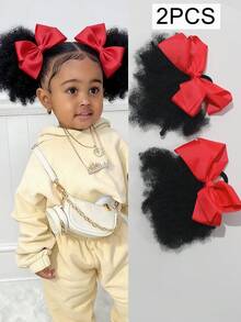 2 gói búi tóc trẻ em kiểu Afro Puff mềm mại, tóc xoăn Marley, có kẹp nơ, kèm dây chun. - màu đen - Xem 15