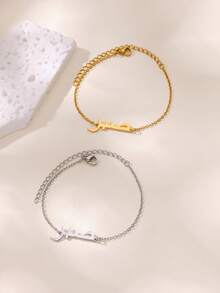 1件个性化耐心阿拉伯字母开口手镯，女士款，金手镯，银手镯，不锈钢手镯，开口可调节手镯，女士配饰，伊斯兰穆斯林珠宝礼品 - 彩色 - 查看 9