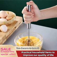Stainless Steel Egg Beater, Milk Frother, Semi-Automatic Rotary Egg Whisk With Beechwood Handle, Manual Mixer, Durable Semi-Automatic Mixer, Easy Mixing And Whipping For Kitchen Baking - 10 Inch - View 4