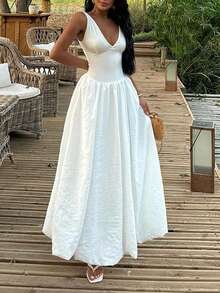 Robe élégante à boutons floraux, convient pour les vacances, les trajets, les rendez-vous romantiques, le port quotidien, les invités de mariage, les tenues d'été blanches - Blanc - Voir 3