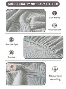 1件水晶叶提花沙发保护套，优雅的全包边松紧带床笠，柔软绒面，可机洗 - 灰色 - 查看 8