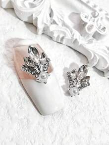 10pcs Silver Floral & Plant Design Alloy Rhinestone Nail Art Jewelry 3D Metal Crystal Glass Flower Nail Decor DIY Accessories For Girls & Women Nails Nail Supplies - Silver - View 6