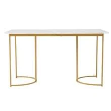 Dining Table 140 X 80 Cm (1 Piece), Modern Kitchen Table, Metal Frame, Rectangular Table, Modern Marble Texture, Adjustable Feet, Suitable For Dining Room/Living Room, White/Gold.