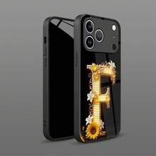 Letra F dorada con patrón de flores y gemas, adecuada para funda de  17 Pro Max, funda de  16 Pro Max/14/15/15 Plus/13P/12/11/7/6/8P/X/XR/XS Max, funda protectora de vidrio a prueba de golpes de doble cara de alta estética - Colores mixtos - Ver 5