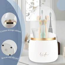 Toothbrush Holders For Bathrooms, 360 Rotating With Cover And Draining Water,Tooth Brush Toothpaste Holder Bathroom Counter Stand Sink Organizer Caddy For Vanity Makeup Brushes Holder - Nhiều màu - Xem 3