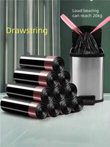 Verstärkte Zugband Müllbeutel, große schwarze Plastiktüten für Zuhause und Küche, tragbare Müllsäcke, verstärktes Design, geeignet für Wohnzimmer, Schlafzimmer, Badezimmer, Küche, Hotel und andere Anlässe