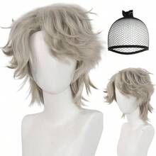 DAGOL Hair Cap+Short Blonde Wig For Men Wolftail Wig With Side Bangs Short Layered Wolfcut Blonde Anime Wig For Halloween Cosplay Men Cosplay Outfit Dirty Blond Synthetic Hair For Mens Costume Party - tóc vàng - Xem 1